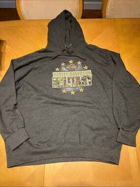 Harley-Davidson Charcoal Hoodie with Camo Military Graphic XL